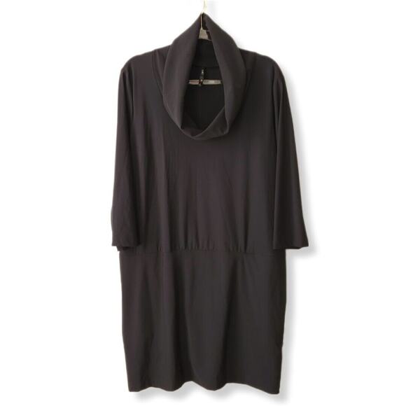PORTO SF Black Shift Dress 12 Cowl Neck Minimalist Lagenlook Modern Career - Picture 1 of 11